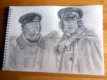 Jared Harris & Tobias Menzies as Captain Crozier & Captain Fitzjames work in progress drawing by Claire Drake Artist & Designer