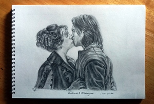 Constance Tamla Kari & D'Artagnan Luke Pasqualino graphite drawing art by Claire Drake