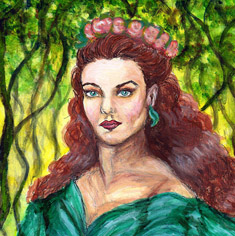 Lady in green dress acrylic painting by Claire Drake