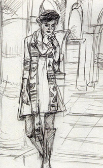 sketch of lady by Claire Drake