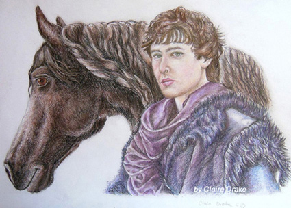 Alexander Vlahos as Mordred & his Horse colour pencil drawing by Claire Drake