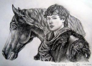 Alexander Vlahos as Mordred & his Horse graphite pencil drawing by Claire Drake